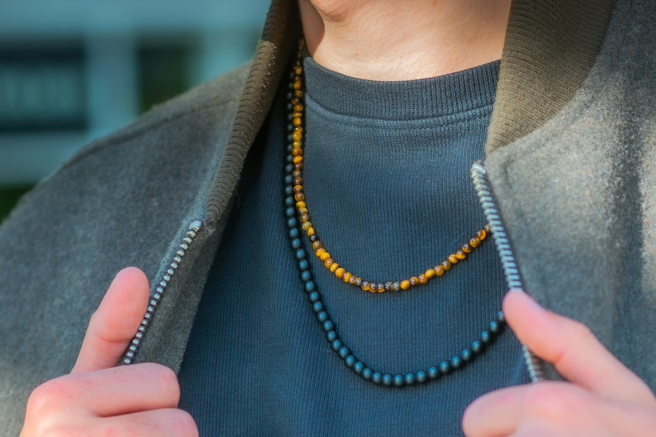 ketting Rantai Enam Onyx (6mm), roestvrij staal