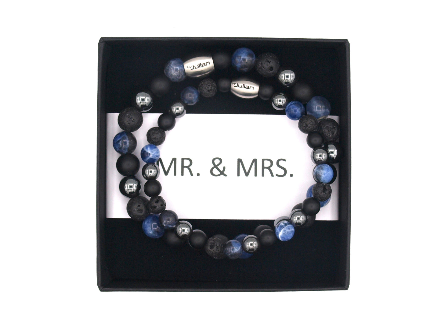 MR. & MRS. bracelet set blue and black